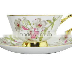 Hot Wholesale 200ml Bone China European Style Flower Pattern Coffee Cup With Saucer Set for Birthday Gift thumbnail-1