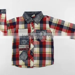 2016 New Design Boy's Shirt /100% Cotton Paid Shirt/denim Stitching thumbnail-2