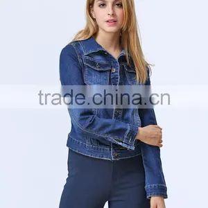 New Fashion Wholesale Long Sleeve Fitted Denim Jacket For Women thumbnail-2