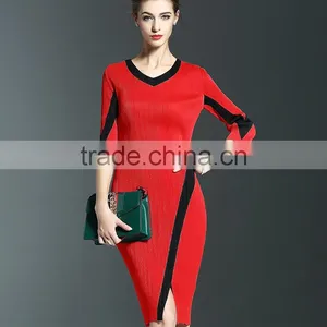 Exquisite Ladies 3/4 Sleeve Draped Package Hip Elastic One Piece Dress thumbnail-2