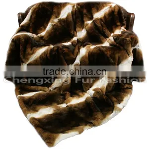 CX-D-58 Natural Color Soft Rex Rabbit Fur Throw Blanket -Genuine Fur Rug thumbnail-1
