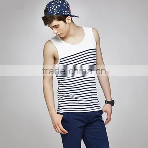 Wholesale Fashion Mens White Stripe Singlet thumbnail-1