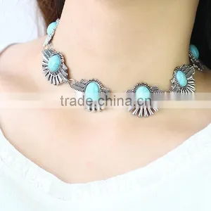 Zm34113a Vintage Women Jewelry Accessories Sliver Plated Turquoise Choker Necklace thumbnail-2