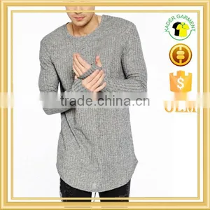 Long Line Rib Knit Long Sleeve T-shirts, Custom Mens t Shirt Factory thumbnail-2