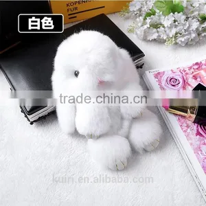Cute Mini Genuine Rabbit Fur Pom Pom Key Chain Women Trinket Rabbit Toy Doll Bag Car Key Ring Monster Jewelry Gift thumbnail-3