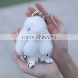 Myfur Customized Wholesale Luxury Baby Pink Mink Fur Made Rabbit Fur Key Ring thumbnail-5