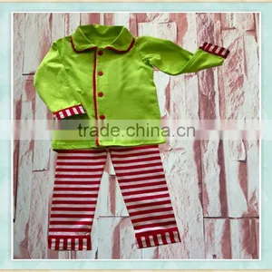 2017 Wholesale Children's Boutique Clothing Green Top and Strip Rufle Pant Boutique Outfits thumbnail-1