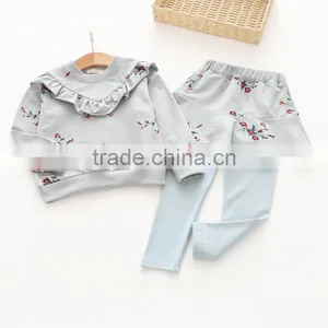 New Style Flower Printing Casual Cotton Wholesale Girls Clothing Sets thumbnail-4