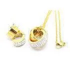 White Epoxy Stainless Steel Pendant Chain With Double Rings And Hoop Clip Back Earrings thumbnail-1