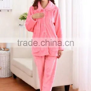 Pink Simple Flannel Fleece Women Sleepwear High Quality thumbnail-3