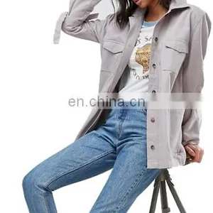 Factory OEM Women Lightweight Cotton Jacket With Tie Sleeve Detail thumbnail-4