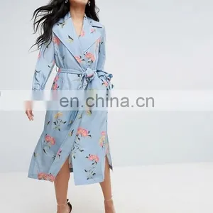 Wholesale New Fashion Autumn Printing Back Side Vent Bulk Ladies Long Wind Coat thumbnail-2