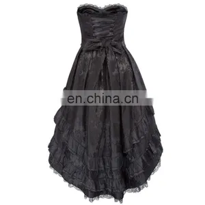 Belle Poque Retro Vintage Gothic Strapless Sweetheart Noble Swallow Tail Black Dovetail Dress BP000346-1 thumbnail-4