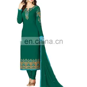 Ladies Party Wear Georgette Straight Cut Salwar Suits 2017 thumbnail-1