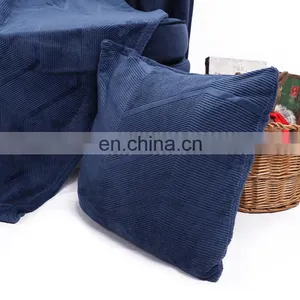 China Products 100%polyester Navy Blue Double Sides Flannel 3D Embossed Chevron Pattern Fleece Cushion Pillow thumbnail-3