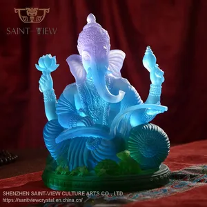 Luxury Pate de Verre Handmade Colored Crystal Ganesha Buddha Statue thumbnail-1