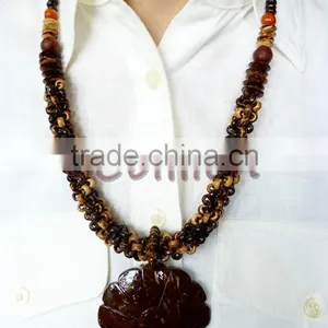 Fashion Women Necklace Real Natural From Coconut Shell Carved Into Beads thumbnail-1