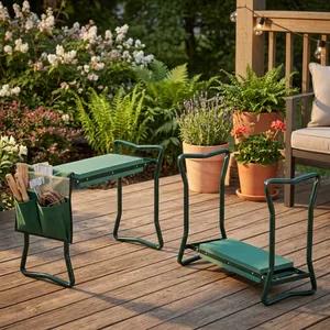 Foldable Heavy Duty Steel Frame EVA Foam Padded Portable Convertible Kneeling Stool Seat With Tool Pouch Garden Kneeler Bench thumbnail-1