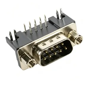 HARTING 09681637813 9 Position D-Sub Male Plug Right Angle Through Hole PCB Connector With Gold Plated Contacts and 4-40 Screw Lock thumbnail-1