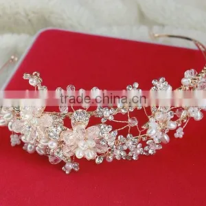2015 Hot Sale Handmade Rhinestone Golden Flower Hair Band Hair Accessories for Women thumbnail-2