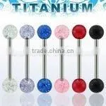 Titanium G23 Barbell Tongue Bar With Acrylic UV Glitter Balls thumbnail-1