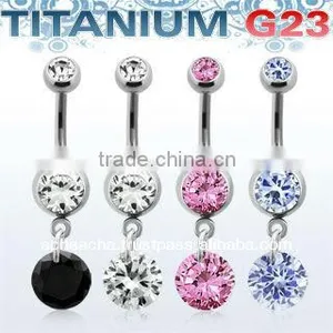 Titanium G23 Banana, 14g (1.6mm) With 8mm Round Prong Set CZ Stone and Dangling 8mm Round CZ Stone - Length 3/8" (10mm) thumbnail-1