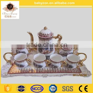Tea/Coffee Serving Set, European Style Flower Ceramic Coffee Cup Turkish Tea Set thumbnail-4