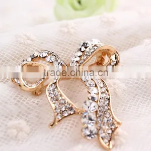 Magnetic Big Bowknot Rhinestone Brooch For Wedding Decoration,Fashion Design Beaded Bow Brooch Pin thumbnail-2