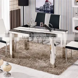 Stainless Steel Dinette Combination of European Small Apartment Modern Minimalist Rectangular Tempered Glass Dining Table Quality Choice thumbnail-1