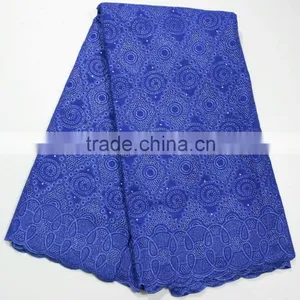 Latest Lace 2015 Embroidered Cotton Voile Fabric Royal Blue Swiss Cotton Lace Fabric thumbnail-1