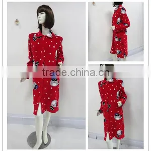 Classic Red Lovely Cartoon Lapel Nightgown Women thumbnail-1