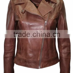Ladies Short Brando Women Fitted Waist Length Soft Napa Lambskin Leather Jacket thumbnail-1