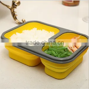 Microwavable Collapsible Foldable Silicon Lunch Tray With Lid Portable Silicone Folding Lunch Box thumbnail-1