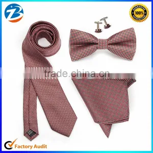 High Quality Microfiber Checkered Necktie Bowtie Hankerchief Tie Set With Cufflink thumbnail-1