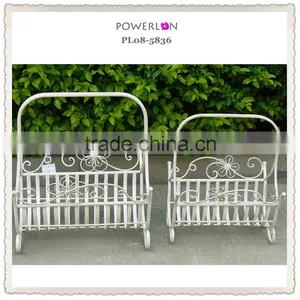 High Quality Elegant White Book Rack Magazine Shelf Magazine Holder on Table Top Iron Furniture thumbnail-2