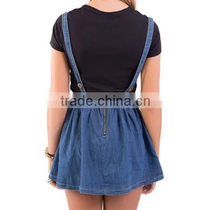 Fashion Ladies Crosshatch Denim Jeans Short Women Skirt With Braces JXQ820 thumbnail-2