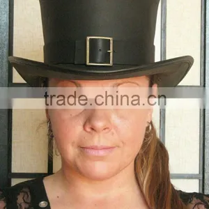 Steampunk Hat Classic Explorer Vintage Buckle Leather Standard SHORT Top Hat thumbnail-1