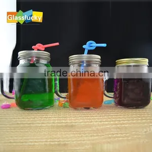 Wholesale 12oz,14oz,16oz Glass Mason Jar With Handle and Straw thumbnail-1
