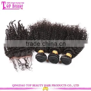 8A Grade Top Quality Kinky Curly Real Mink Brazilian Hair Virgin Hair Bundles With Lace Closure thumbnail-2