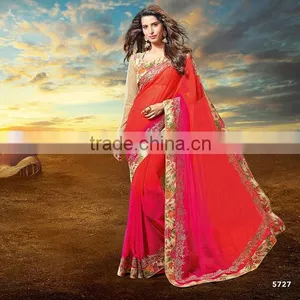 Latest Movie Blue Silk Georgette Saree thumbnail-6