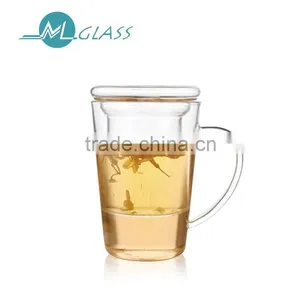 Wholesale Heat Resistant Glass Tea Cup With Glass Strainer Lid Handmade Glassware OEM ODM 400ml thumbnail-1