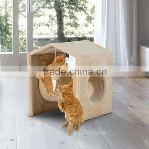 Pawhut Cat Tree Cat Play House Activity Center W/Toy-Cream thumbnail-1