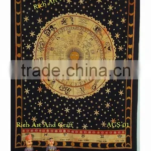 Astrology Indian Horoscope Zodiac Tapestry Wall Hanging Hippie Throw Bedspread Bed Cover India thumbnail-1