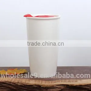 12oz Double Wall Ceramic Traveler, Ceramic Coffee Mug Tumbler thumbnail-1