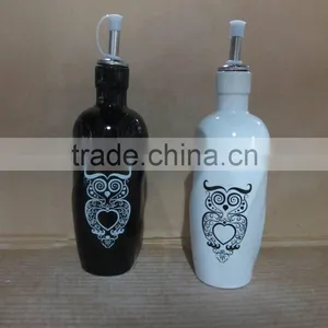 Round Ceramic Owl Design Oil Olive Vinegar Bottle Set thumbnail-1