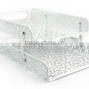 2 Tiers Hollow Punched Metal Magazine Frame Paper File Document Tray thumbnail-2