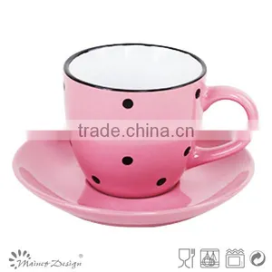 Solid Color With Engraved Doted Cup and Saucer Ceramic thumbnail-5