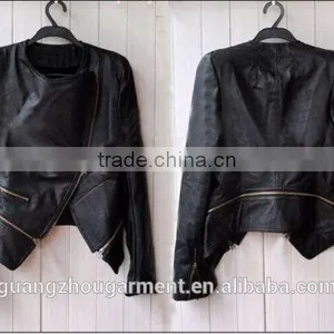 New Women PU Leather Motorcycle Zipper Slim Collar Jacket Coat Biker Jacket thumbnail-1