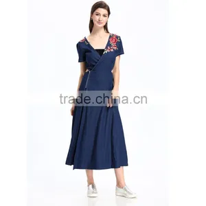Domin Fashion V-neck Long One Piece Embroidery Dress thumbnail-3