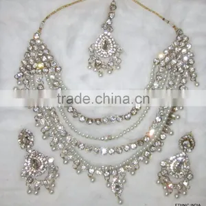 PEARL Gold Plated BRIDAL Necklace EARRING Set thumbnail-2